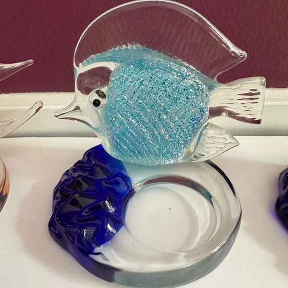 3 PartyLite Riviera Art Glass Angel Fish Tealight Candle Holder Orange Blue - Picture 5 of 13